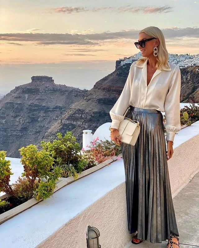 Satijnen overhemd met lange mouwen of glanzend maxi-rok