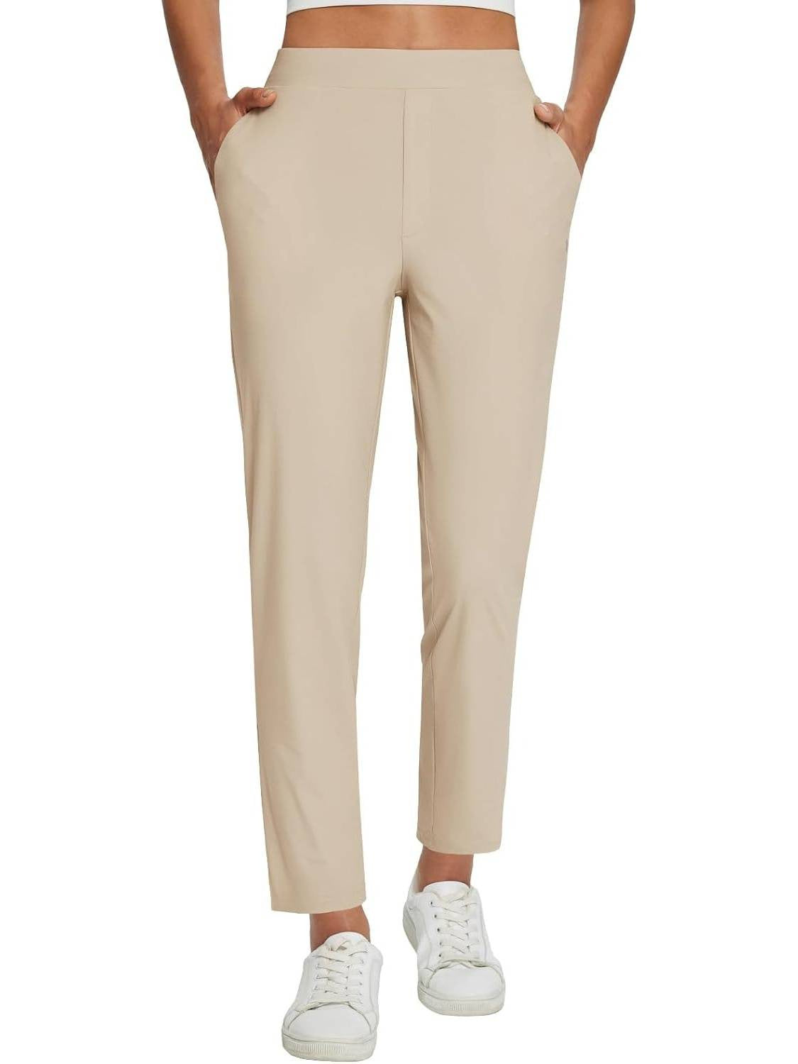 Womens High Waisted Elastic Pocket Casual Pants