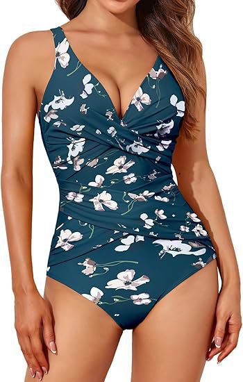 One-piece swimming suit with a high-waisted tight fit for women