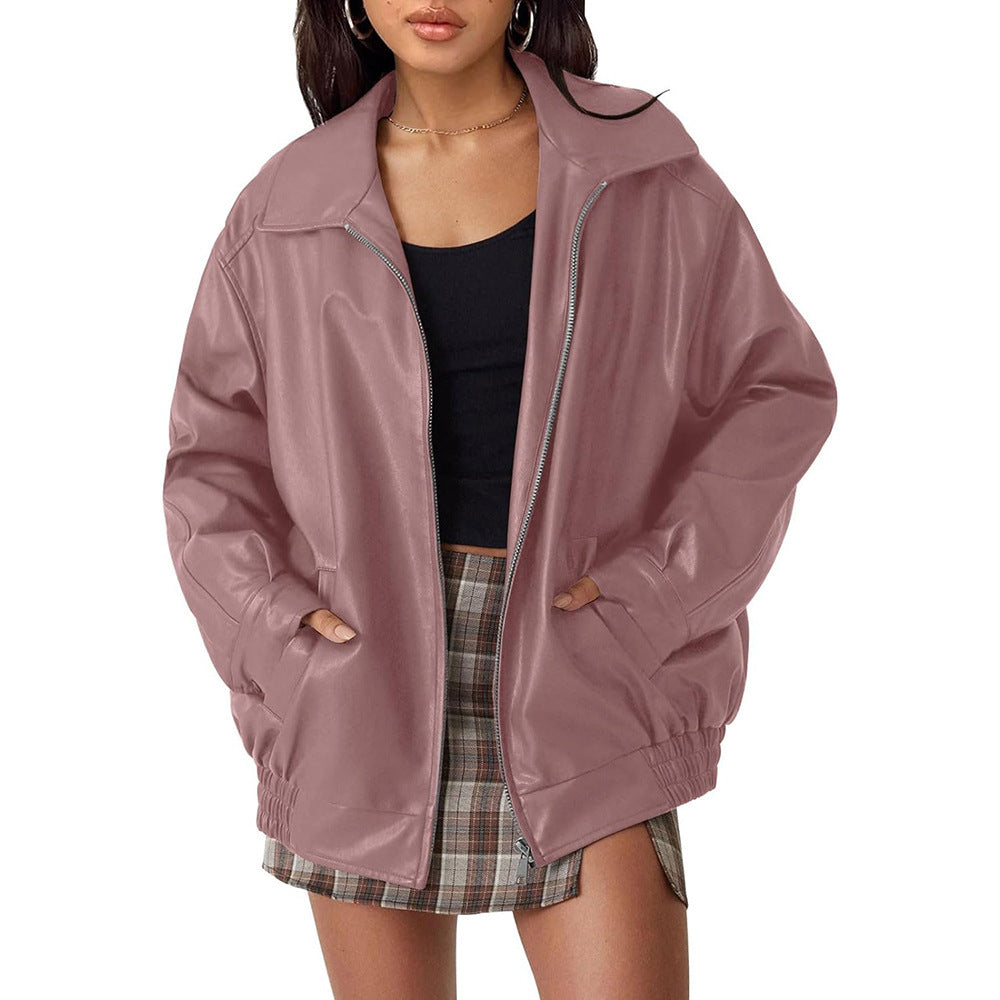 Women's Oversized Leather Motorcycle Jacket