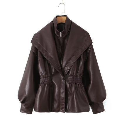 Fashion Turn-Down Collar Leather Jacket