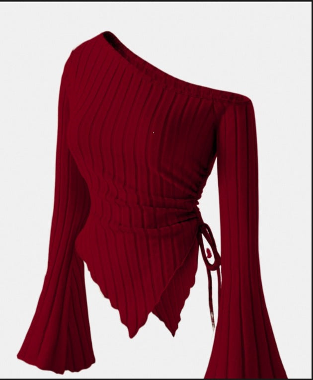 Women's Off-Shoulder Bell Sleeve Knit Top