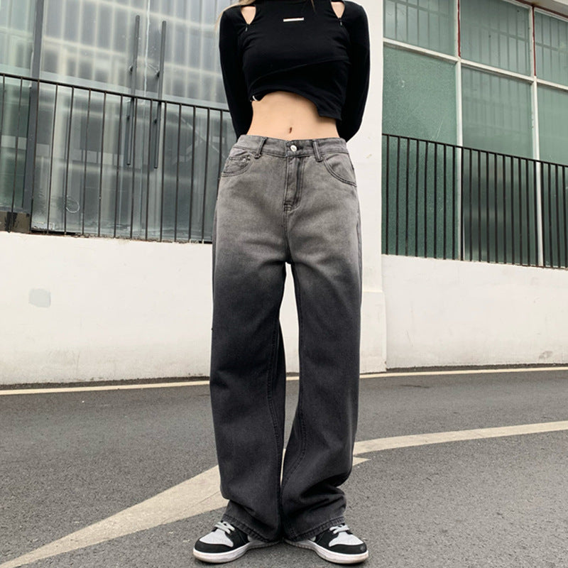 Gewassen gradiënt jeans Tide merk Ins retro letters