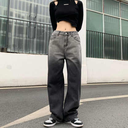 Gewassen gradiënt jeans Tide merk Ins retro letters