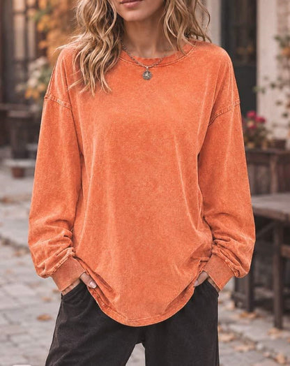 Unisex Vintage Oversized Long Sleeve Cotton Blend Pullover Top