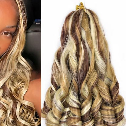 Synthetic fiber wig with long wavy hair