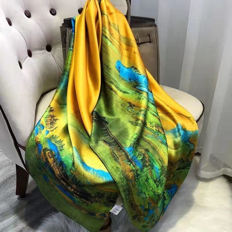 Women's Lijin Satin Scarf Floral Print Shawl