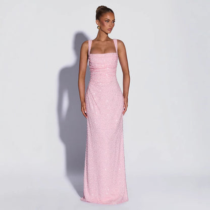 Sequined Sleeveless Tube Top Long Dress with Slit
