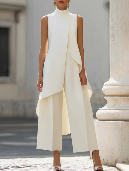 Womens High-Neck Sleeveless Wide-Leg Pants Set