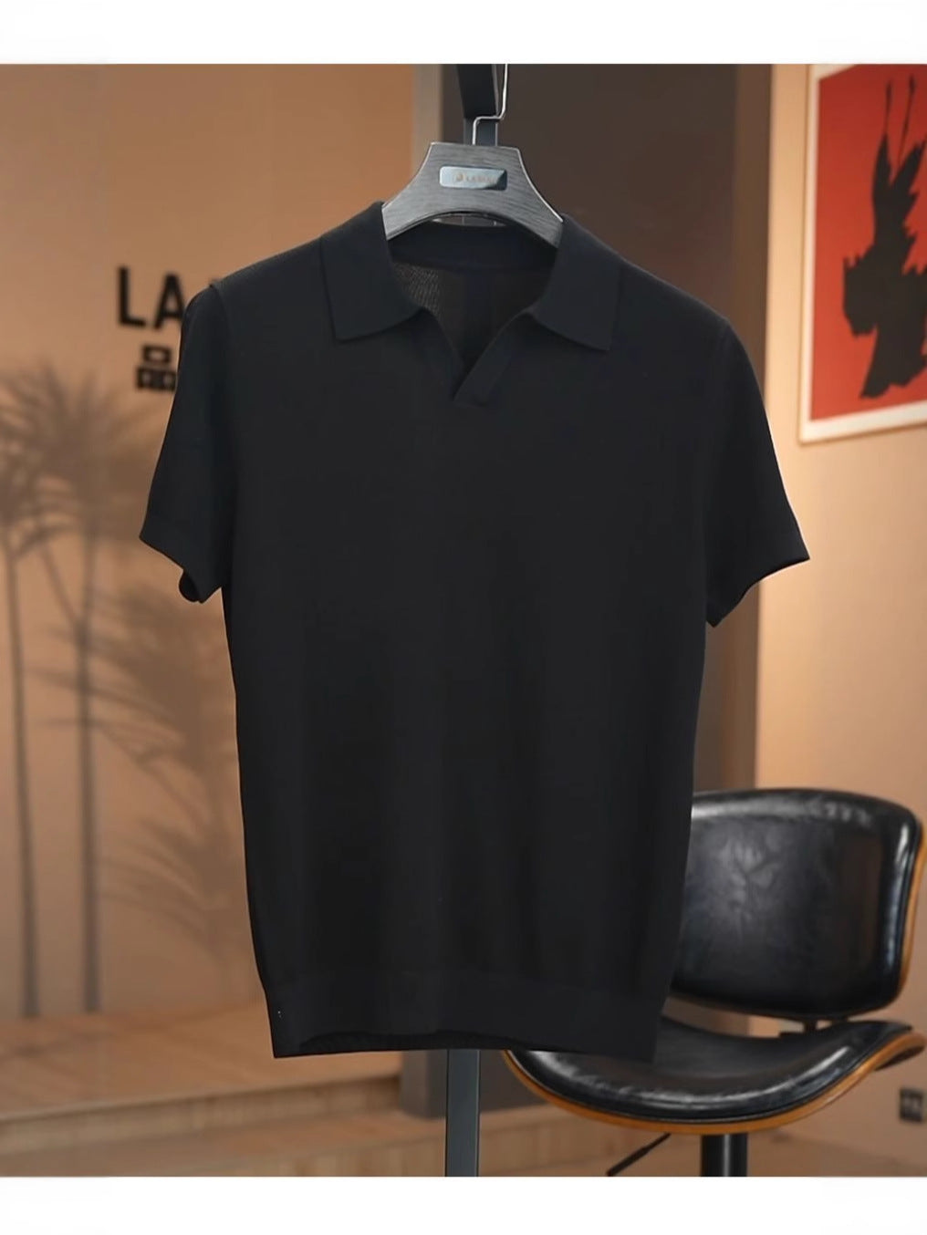 Men's Vintage Mulberry Silk Blend Draped Seagull Collar Polo Shirt