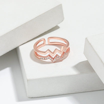 S925 Sterling Silver Wave Open Ring ECG Curve Design