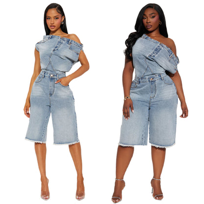 Strapless Denim Jumpsuit Bodysuit