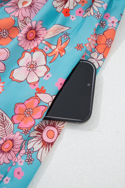 Maxi-jurk met bohemian etnische print gesmokte buste en spaghettibandjes