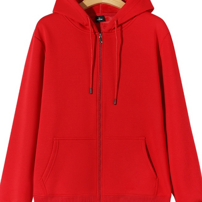 Zip-Up Hooded Cotton Cardigan Sweatshirt