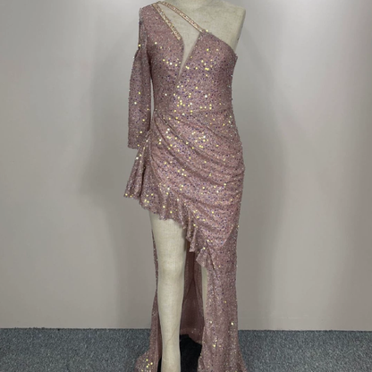 Sexy One Shoulder Sequined Bodycon Party Dress