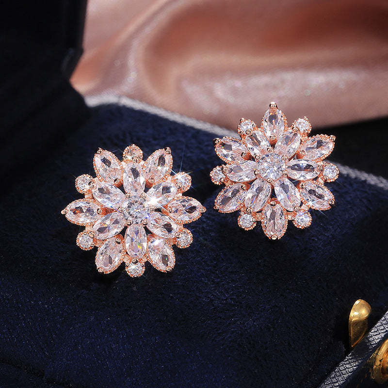 Double Layer Sunflower Zircon Women Earrings
