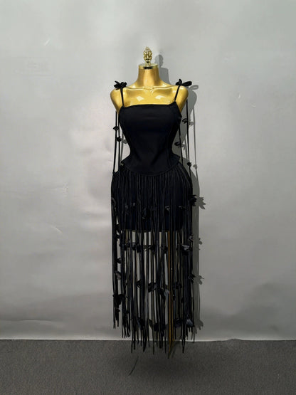 Elegant Tassel Strap Evening Dress
