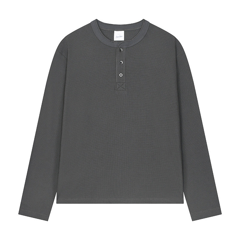 Men's Lightweight Waffle Knit Long Sleeve Henry Collar T-Shirt