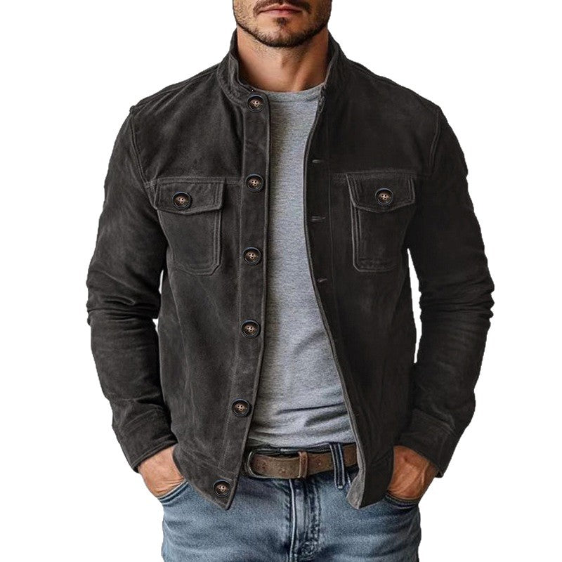 Mens Casual Corduroy Stand Collar Jacket