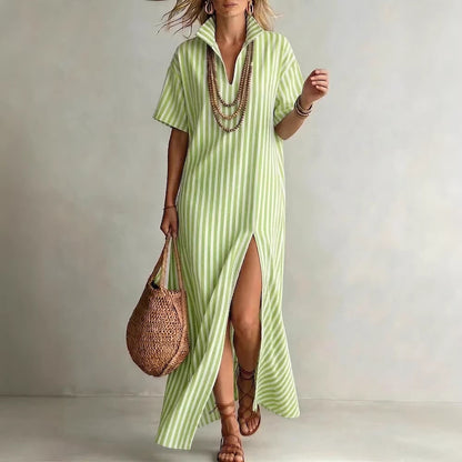 Gestreepte zomerjurk met V-hals voor dames