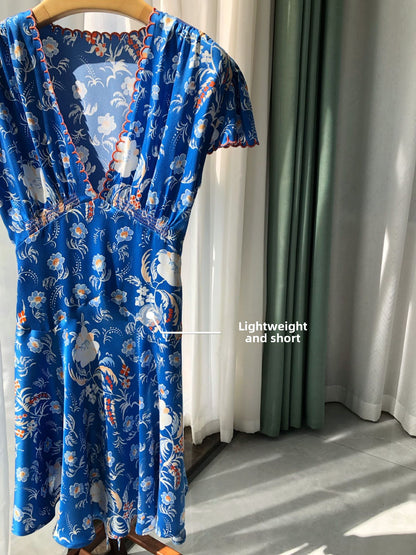 Floral Print Silk Short Dress