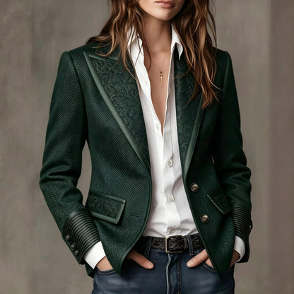 French Retro Contrast Suit Collar Womens Jacket