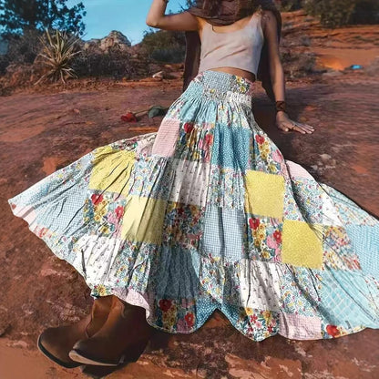 Bohemian populaire lange rok met bloemen patchwork voor dames
