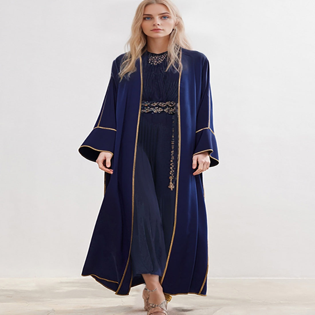 Europese middellange kimono cardigan met stiksels