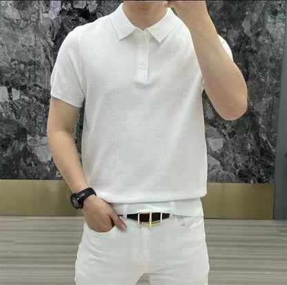 Fashion Casual Lapel Pure Color Polo Shirt Casual Knitted Short-Sleeved Men's Summer New Breathable Trendy Men's T-Shirt