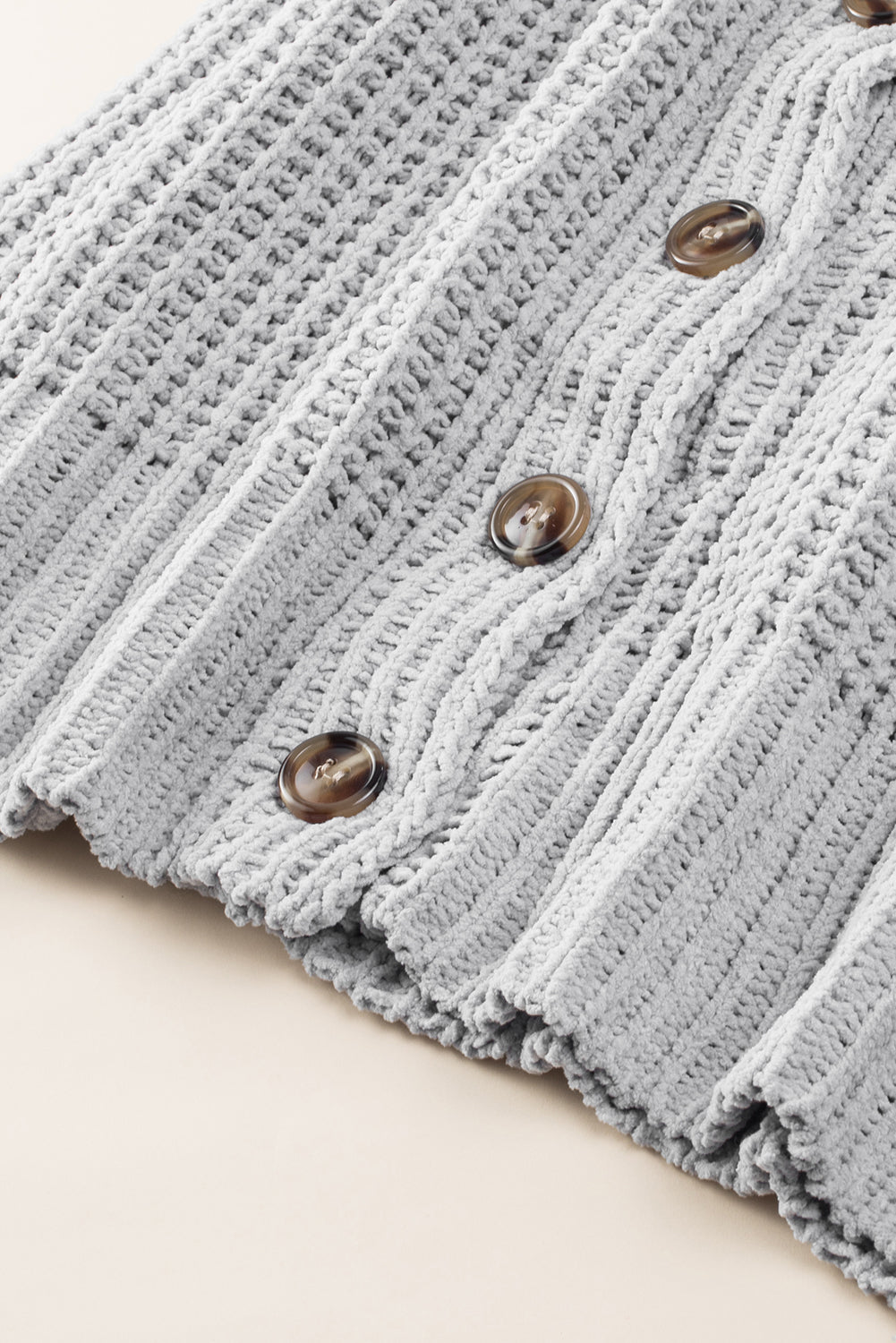 Gray Buttoned Front Drop Shoulder Knitted Cardigan