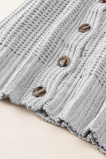 Gray Buttoned Front Drop Shoulder Knitted Cardigan