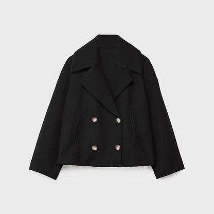 Womens Double Breasted Wool Blend Coat