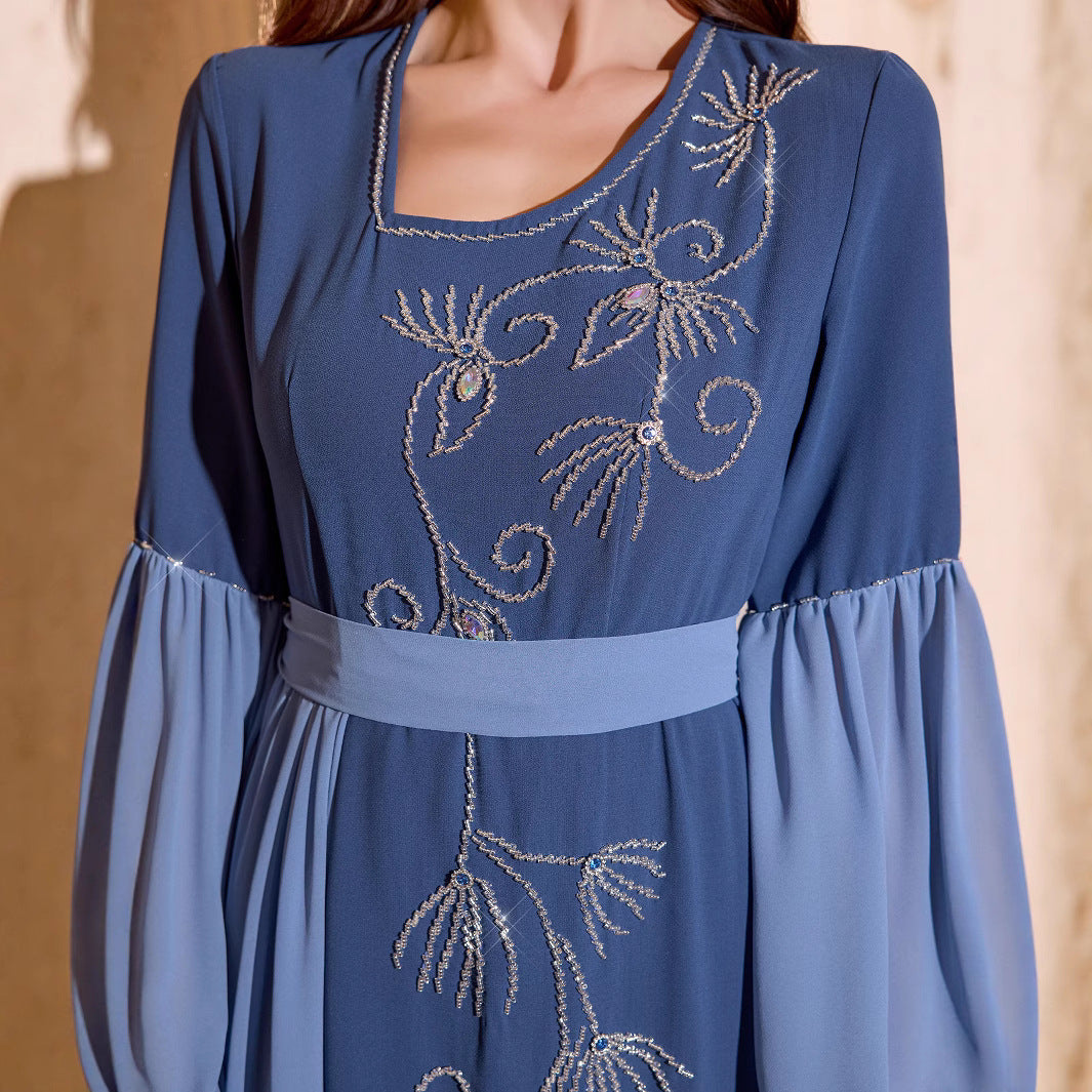 Met de hand gestikte ruitvormige elegante lijnen retro romantische jurk