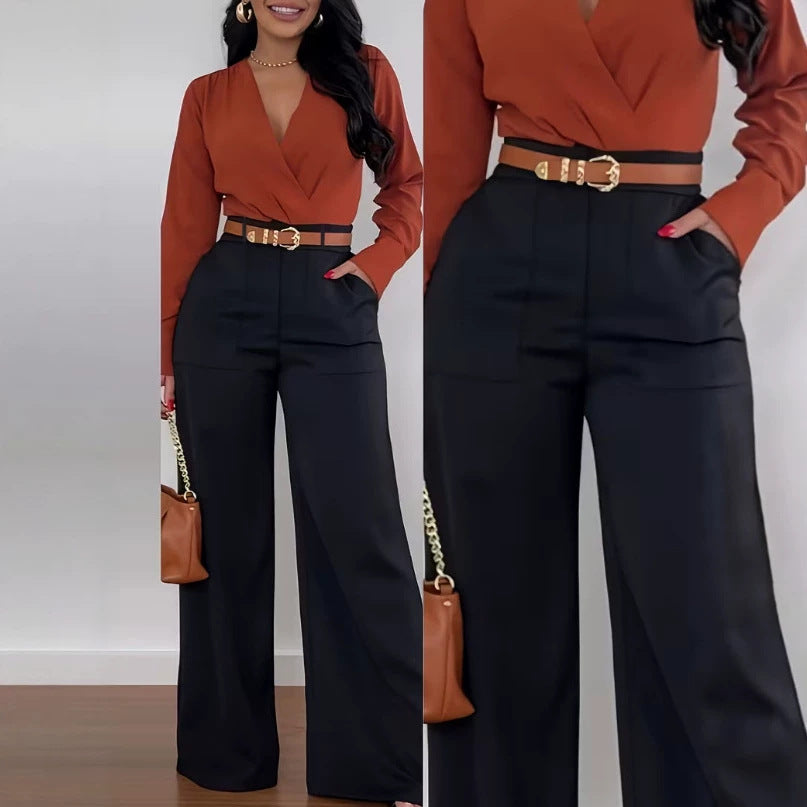 Women's Spring Mid-High Waist Wide Leg Straight Formal Pants