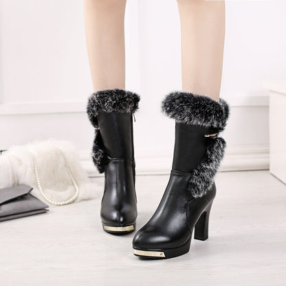 Genuine leather women's high-heeled cowhide boots