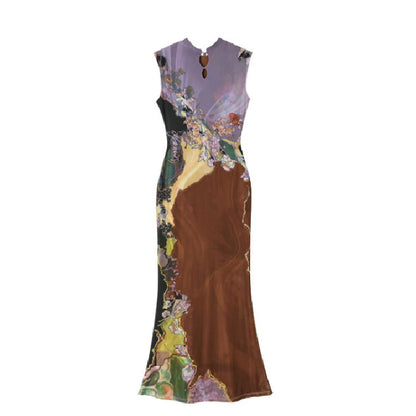 Chinoiserie Print Cheongsam Dress