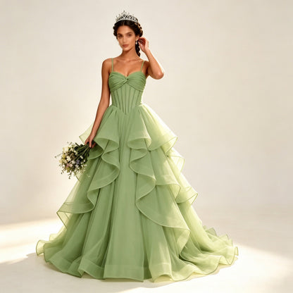 Green Strapless Evening Dress