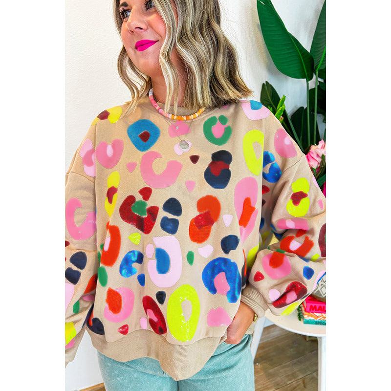 Luipaardprint bedrukte ronde hals sweatshirt