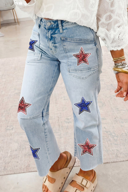 Patriottische Pailletten Sterren Patch Zak Shift Jeans