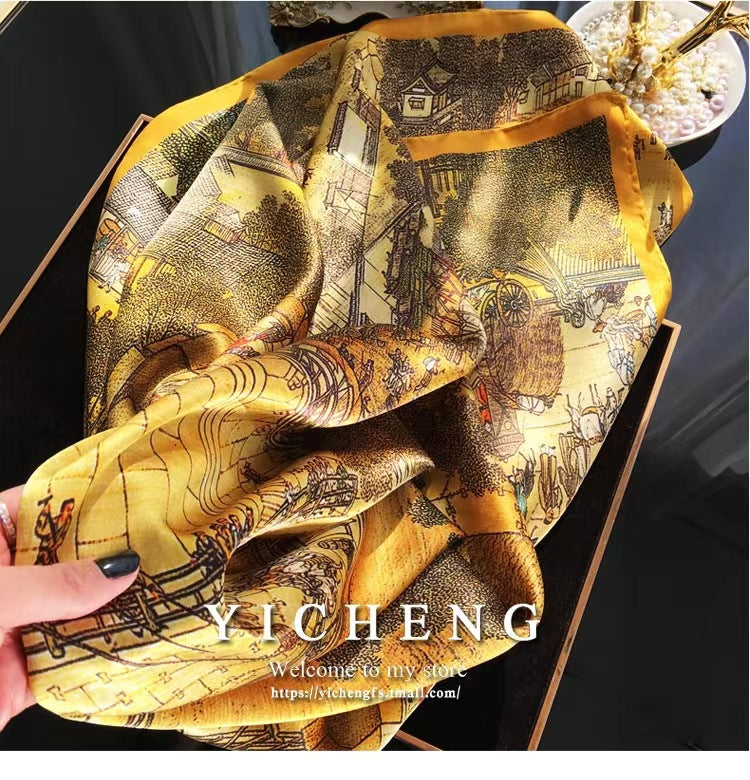 Women's Lijin Satin Scarf Floral Print Shawl