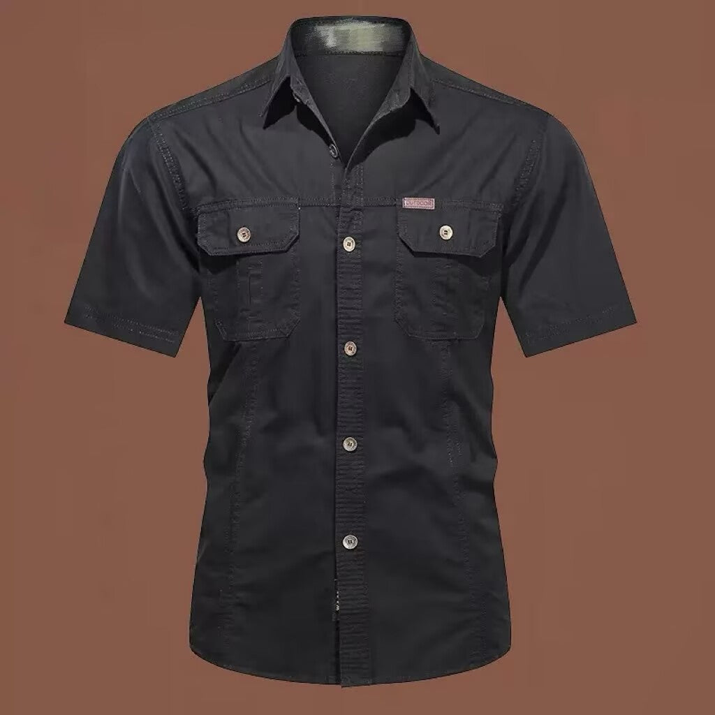 Men's Plus Size Solid Color Long Sleeve Work Shirt Loose Fit Casual Button-Down Shirt with Pocket