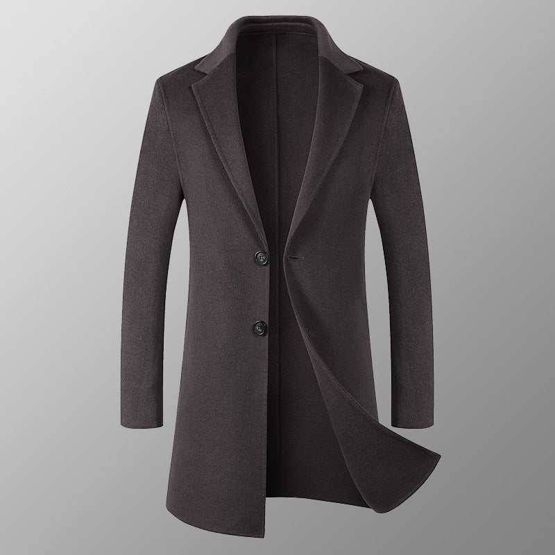 Lange zakelijke heren mantel van hoogwaardige wol
