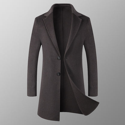 Lange zakelijke heren mantel van hoogwaardige wol