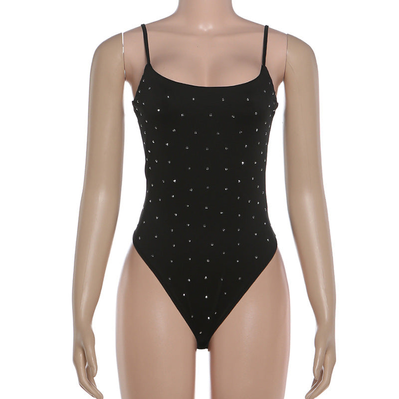 Dames cami-bodysuit met strass-steentjes