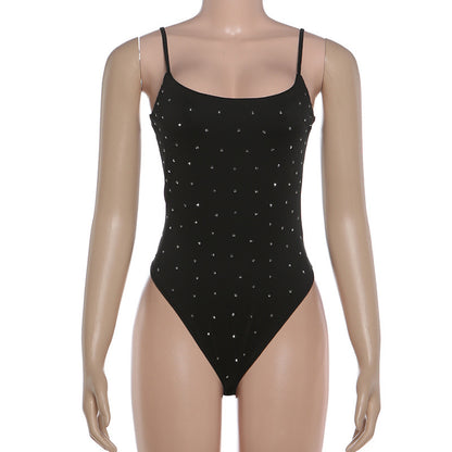 Dames cami-bodysuit met strass-steentjes