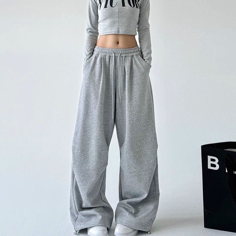 Women's Straight Loose Fleece-Lined Drawstring Casual Pants