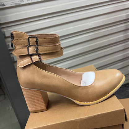 Retro Mary Jane Buckle Strap High Heel Shoes