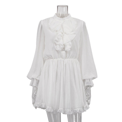 French Elegant Ruffle A-Line Dress