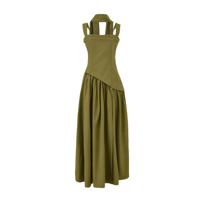Fitted-waist pleated maxi dress
