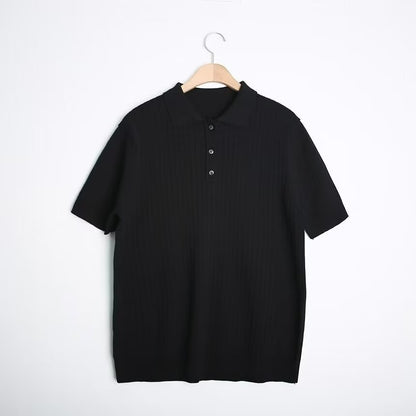 Fashion Casual Lapel Pure Color Polo Shirt Casual Knitted Short-Sleeved Men's Summer New Breathable Trendy Men's T-Shirt